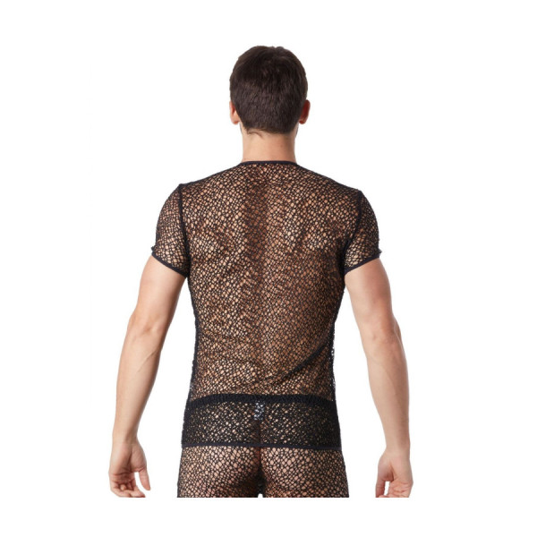 T-shirt noir sexy filet irrégulier fétichiste 